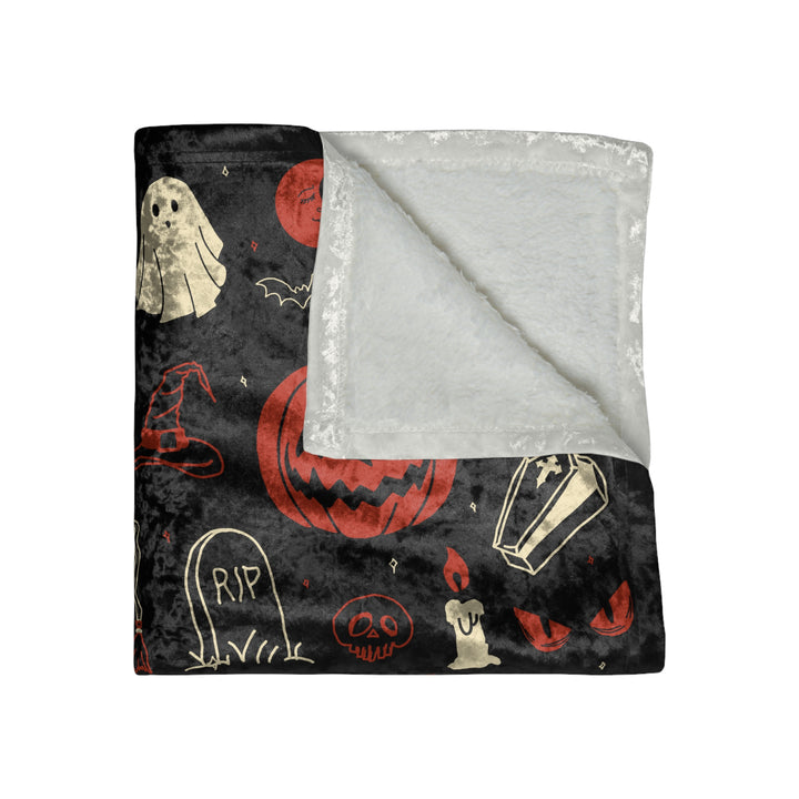 Halloween Doodle Crushed Velvet Blanket