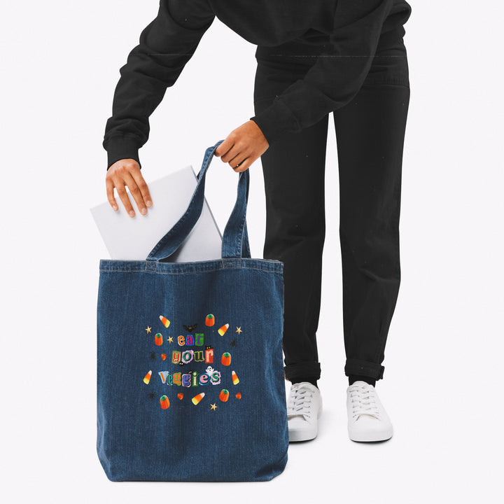 Eat Your Veggies 2.0 Large Denim Tote Bag
