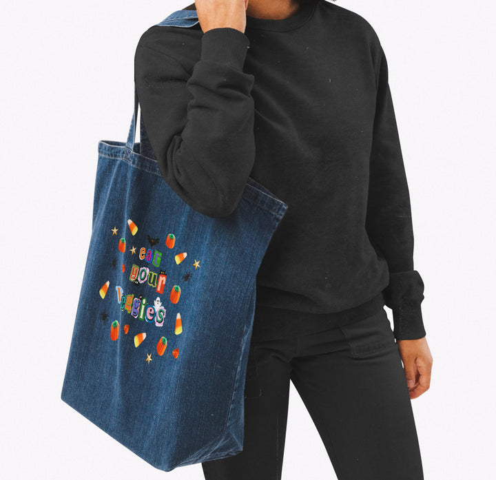 Eat Your Veggies 2.0 Large Denim Tote Bag
