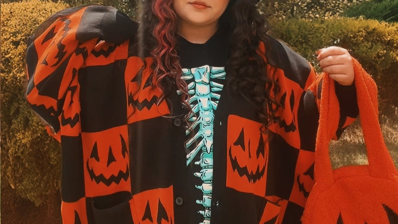 Pumpkin Checkered Slouchy Cardigan – A Black Star