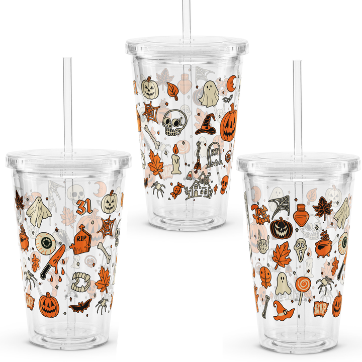 Halloween Doodle Plastic Tumbler