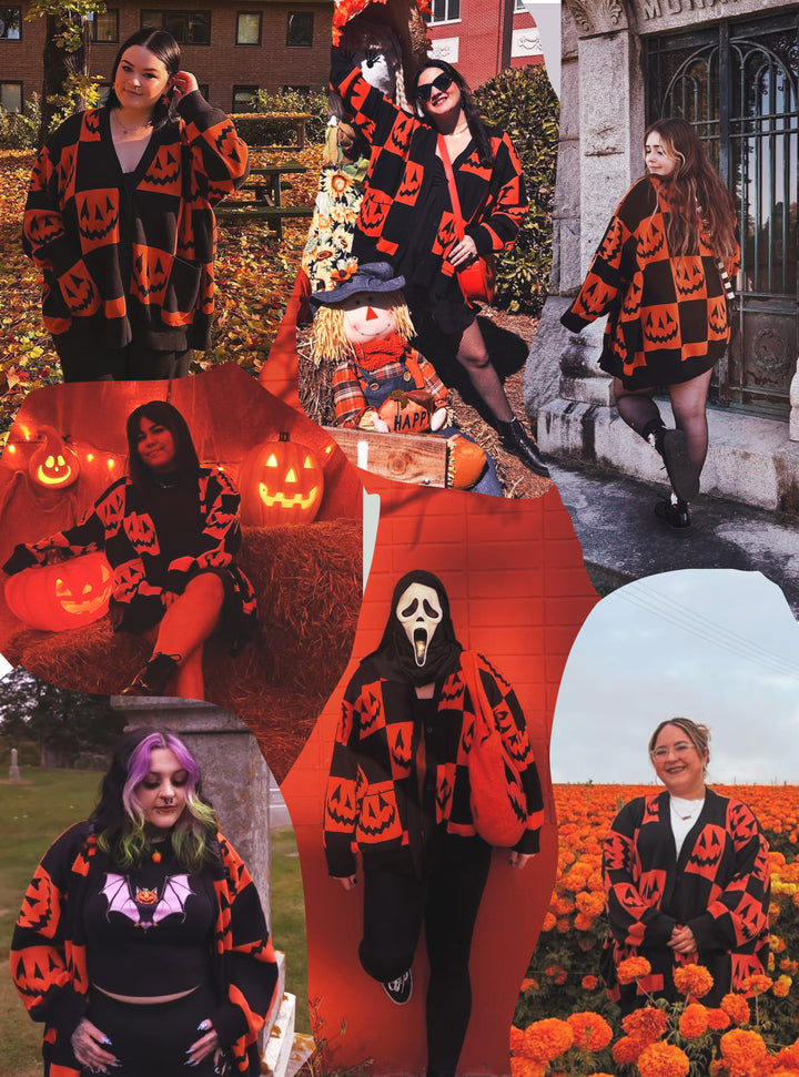 PRE-ORDER Pumpkin Checkered Slouchy Cardigan