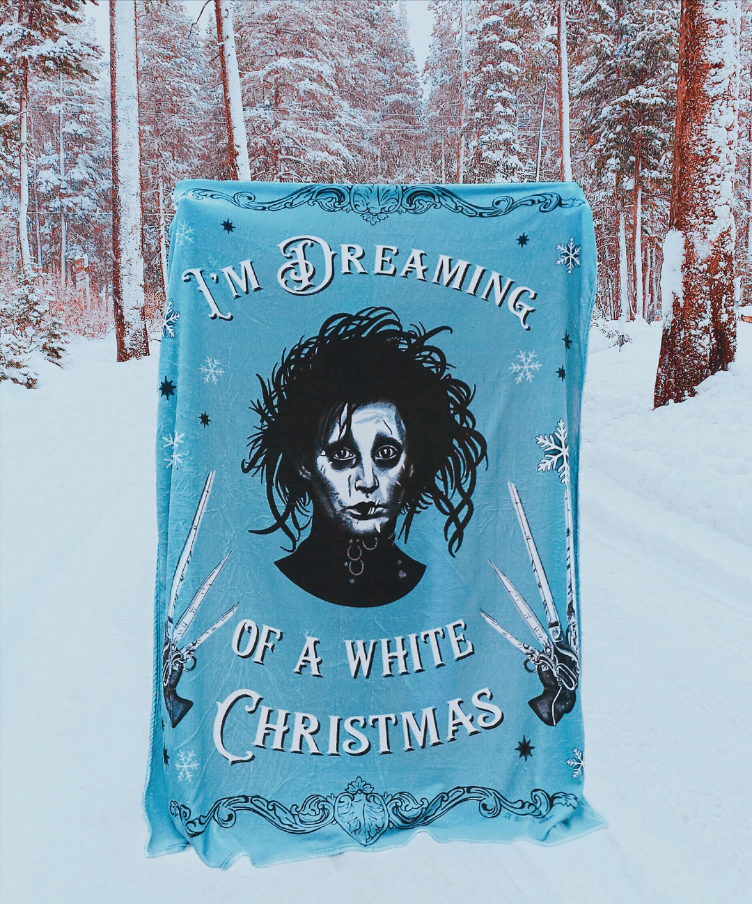 I'm Dreaming of a White Christmas Fleece Blanket, Edward Scissorhands Blanket, Christmas Blanket