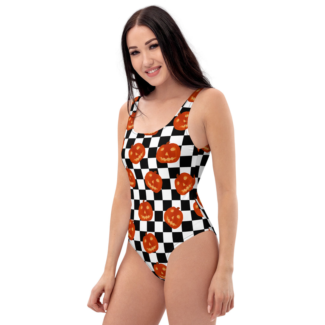 Checkered Pumpkins One-Piece Swimsuit